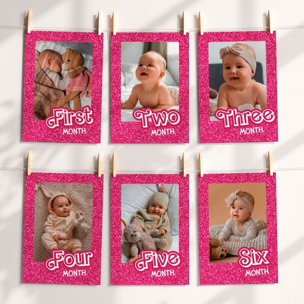 Doll Box 1st Birthday Monthly Photo Banner Fashion Doll 1st Birthday Garland Hot Pink Doll Party Monthly Milestone Pink Birthday Decor BR2