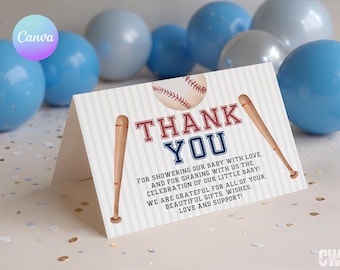 Rookie Baby Shower Thank You Card, Sports Baby Shower Thank You Card, Baseball Baby Shower Favor Card, Little Slugger Party Thanks Note BA2