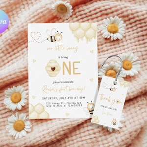 First Bee Day Birthday Invitation Bundle 1st Bee-Day Party Invite Bumble Bee Invite Honey Bee Invitation Digital Bee 1st Birthday Invite BE1