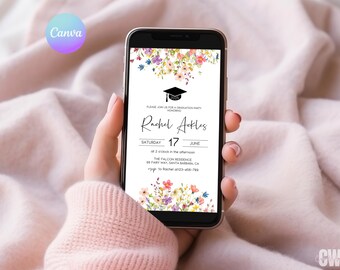 Wildflower Graduation Announcement Invite Girls Graduation Party Evite Floral Grad Mobile Invitation Spring Graduation Digital Invite