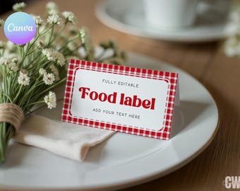 Baby-Q Baby Shower Food Label Template, BBQ Baby Shower Buffet Label, Picnic Baby Shower Place Card, Editable Baby-Q Shower Food Card RB3