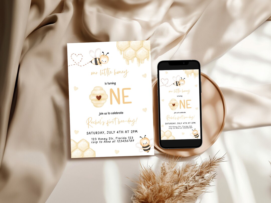 First Bee Day Birthday Invitation 1st Bee-day Party Invite Bumble Bee ...