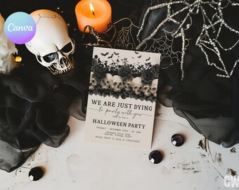 Vintage Halloween Party Invitation, Gothic Adult Costume Party Invite, Canva Template