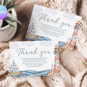 Ahoi, es ist eine Jungendusche Dankeskarte, Sailor-Babyparty-Dankeschön-Karte, bearbeitbare nautische Baby-Dankeschön-Karte, Marinedusche Danke NA2