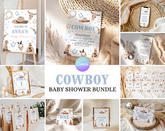 Little Cowboy Baby Shower Bundle – Western Theme Kit (Editable Canva Template) RW2
