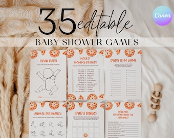 Pizza Baby Shower Game Bundle, 35 Editable Cards (Digital Download)