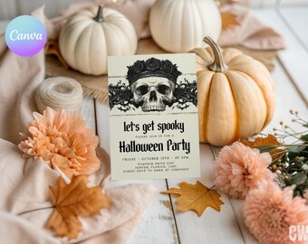 Halloween Costume Party Invitation, Lets Get Spooky Party Invite, Editable Canva Template
