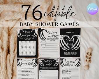 Halloween Baby Shower Games Bundle Black Baby Shower Games Autumn Baby Shower Games Skull Baby Shower Set Activities Gothic Baby Shower SBS3