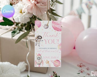 Pink Space Thank You Tags – Rectangular Favor Label (Editable Canva Template) AS4