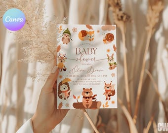 Woodland Baby Shower Invitation, Forest Animals Baby Shower Invite, Fall Woodland Baby Sprinkle WA2
