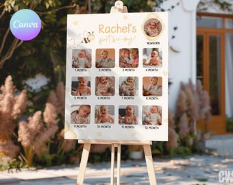 First Bee Day Photo Poster, Honey Baby Milestone Board (Printable) BE1