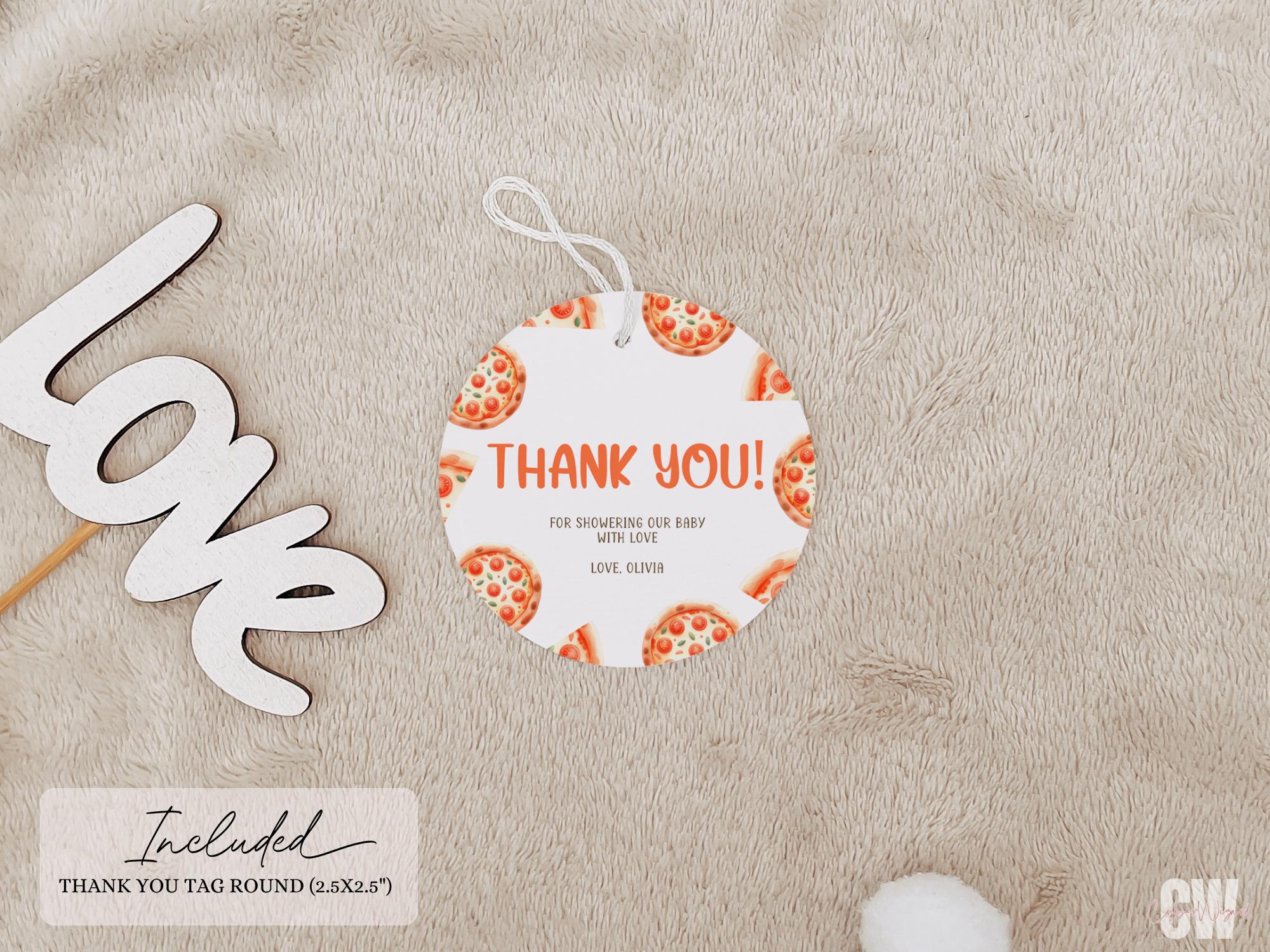Pizza Baby Shower Thank You Tags: Editable Favor Tags (digital