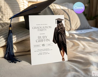 Girl College Grad Invitation Template, She Did It Grad Card Template, High School Graduation Ceremony Invitation, Uni Grad Party Invite