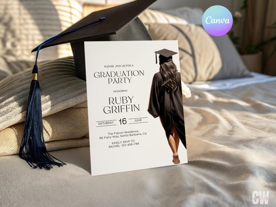 Girl College Grad Invitation Template, She Did It Grad Card Template, High School Graduation Ceremony Invitation, Uni Grad Party Invite
