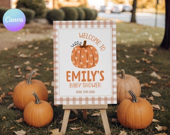 Fall Pumpkin Baby Shower Welcome Sign, Little Pumpkin Is On The Way, Autumn Harvest Shower Poster MH2
