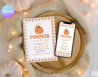 Fall Pumpkin Baby Shower Invitation, A Little Pumpkin is on the Way, Autumn Baby Shower Invite MH2