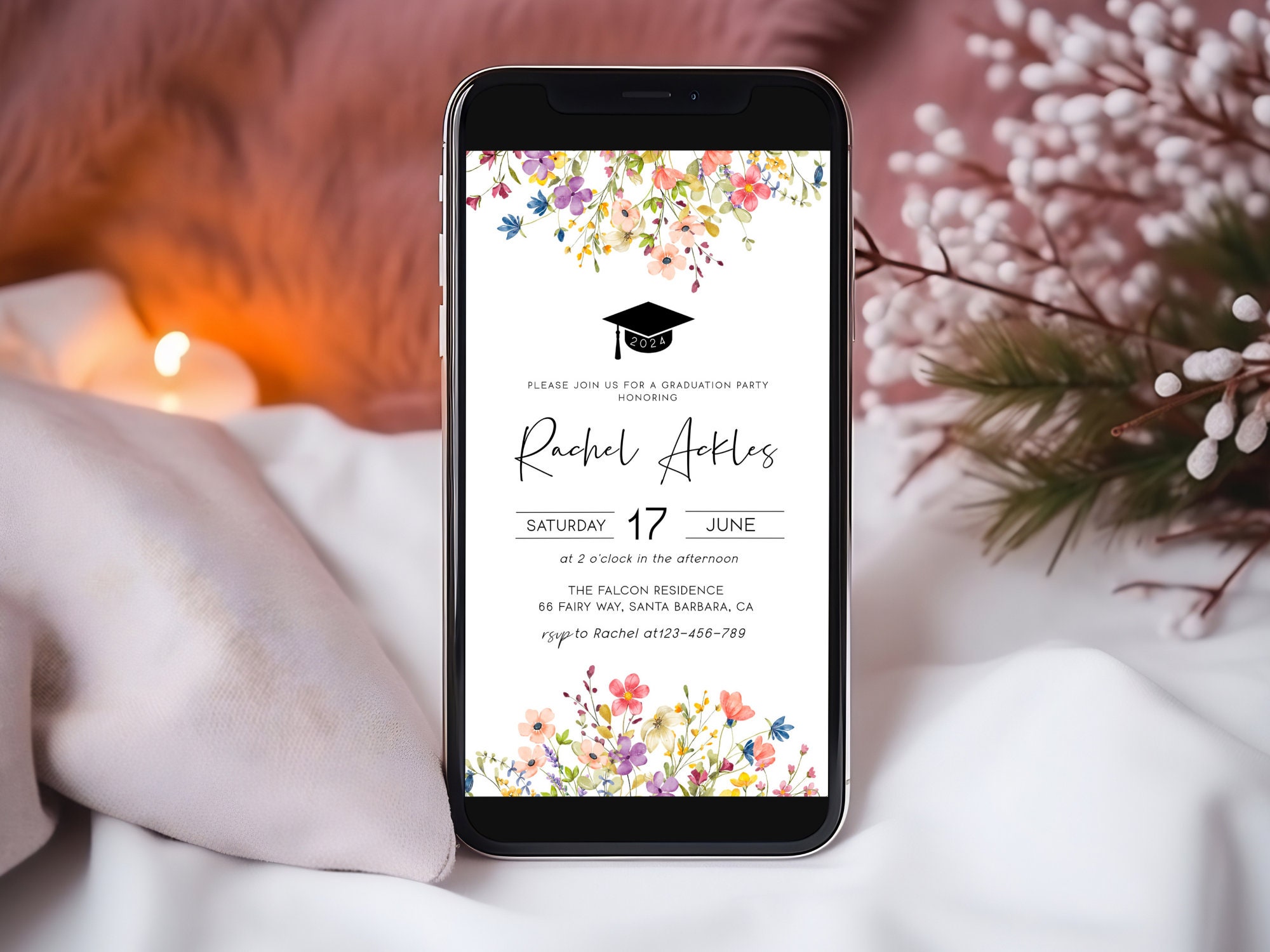 Wildflower Graduation Announcement Invite Girls Graduation Party Evite ...