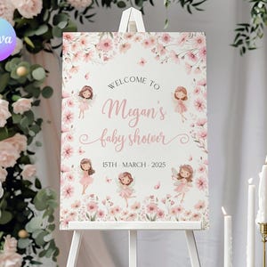 Floral Fairy Baby Shower Welcome Sign, Fairy on the Way Welcome Poster, Magical Fairy Baby Party Welcome Sign, Pink Fairy Shower Welcome FR2