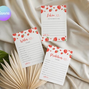 Aardbeienkaart babyvoorspelling, zoete bes babyshowerwensenspel, zomer babyshower activiteitenkaarten, aardbeienwensen voor baby BES1