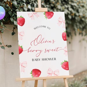 Cartello di benvenuto per baby shower "Berry Sweet", cartello di benvenuto per baby shower "Red Strawberry", poster di benvenuto per baby shower "Berry Sweet", decorazioni per baby shower a tema frutta CP2