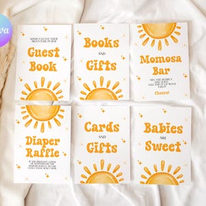 Editable Sunshine Baby Shower Table Sign Boho Sun Baby Shower Signage Here Comes The Son Baby Shower Sign Printable Diaper Raffle Sign SN2