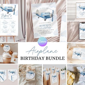 Airplane Birthday Party Bundle, Time Flies 1st Birthday Bundle, Pilot First Birthday Party Pack, Blue Aviation Party Birthday Decor Set AE1