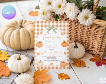 Thanksgiving Dinner Invitation, Friendsgiving Fall Dinner Party Invite, Editable Canva Template