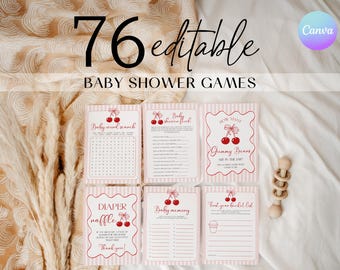Cherry On Top Baby Shower Games – Coquette Pink Stripe Theme (Editable Canva Template) KI2