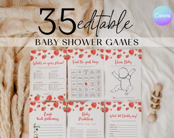Strawberry Baby Shower Games Bundle, Berry Sweet Baby Shower Game Pack, Printable Fruite Shower Activities Set, Summer Baby Party Games BES1