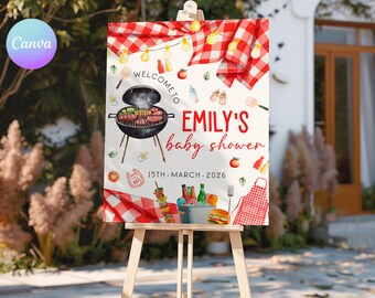 BBQ Baby Shower Sign, Backyard Baby Q Welcome Poster, Coed Barbecue Entrance Board, Picnic Welcome Sign Template, Cookout Party Banner QB2