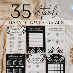 Halloween Baby Shower Games Bundle Black Baby Shower Games Autumn Baby Shower Games Skull Baby Shower Activities Gothic Baby Shower SBS3 image 1