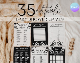 Halloween Baby Shower Games Bundle Black Baby Shower Games Autumn Baby Shower Games Skull Baby Shower Activities Gothic Baby Shower SBS3