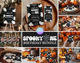 Spooky 1st Birthday Bundle, Halloween First Birthday Party Kit, Editable Boo 1st Birthday Bundle, Spooktacular First Birthday Decor SO1