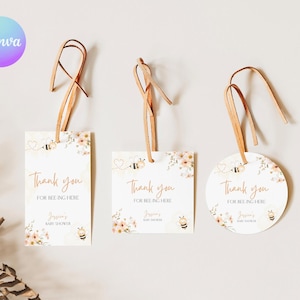 Printable Honey Bee Gift Tag Set Bee Baby Shower Favor Bumble Bee Thanks Tag Editable Honeycomb Thank You Tag Pack Thank You Being Here BSH7