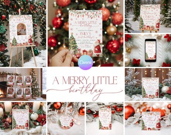 Onederful Christmas First Birthday Invitation, Girl Santa Winter 1st Birthday Party Bundle PV1