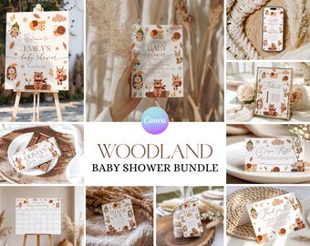 Woodland Animals Baby Shower Bundle, Boho Forest Friends Decor, Rustic Baby Shower Invitation WA2