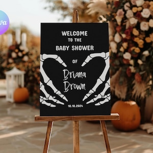 Little Boo Baby Shower Welcome Sign, Skull Baby Shower Welcome Sign, Gothic Baby Shower Welcome Poster, Halloween Shower Welcome Board SBS3