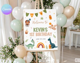 Dinosaur 1st Birthday Welcome Sign, Boy 1st Birthday Welcome Sign, Little Dino is One Welcome Sign, Dino Birthday Party Decor DI1