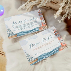 Cartes amovibles pour la douche Ahoy, c'est un garçon, carte livres de douche nautiques pour bébé, carte de tombola de couches de baby shower de marin, carte de couches de voile de voile NA2