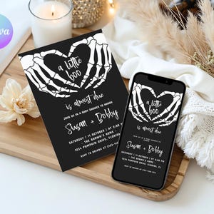 Little Boo Baby Shower Invitation, Editable Skull Baby Shower Invite, Skeleton Baby Shower Evite, Halloween Baby Shower Invitation SBS3