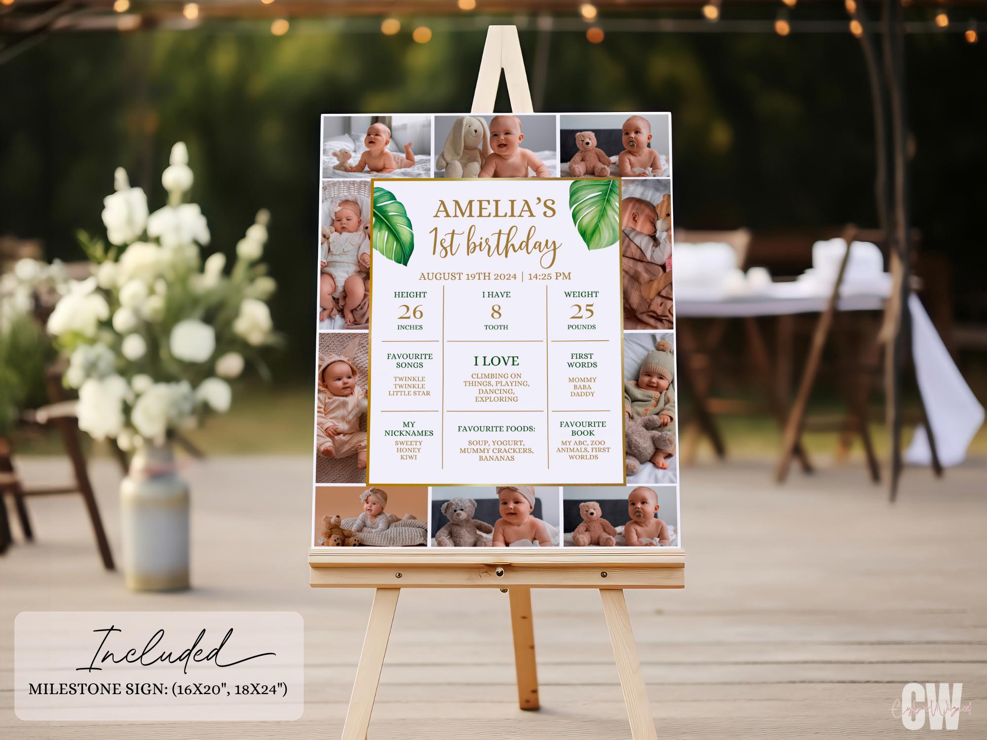 Aloha First Aloha First Birthday Milestone Sign, Tropical Greenery First Birthday ...