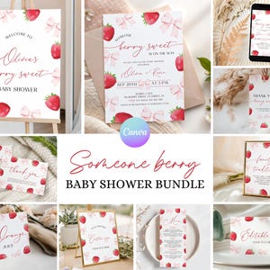 Pacchetto Baby Shower "Berry Sweet", Pacchetto Baby Shower "Fragola", Set di inviti per Baby Shower alla frutta, Set di decorazioni per Baby Shower estive CP2