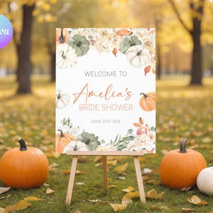 Rustic Fall Bridal Shower Party Welcome Sign, Fall in Love Bridal Shower Welcome Board, Printable Autumn Bridal Shower Welcome Poster SQ3