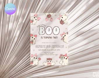 Invito per il compleanno di Little Boo, modello di invito per compleanno spettrale
