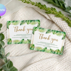 Biglietto di ringraziamento per baby shower tropicale, biglietto di ringraziamento per baby shower Aloha, biglietto di ringraziamento per baby shower sull'isola, biglietto di ringraziamento per baby shower con foglie di palma TR2