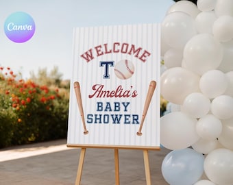 Little Rookie Baby Shower Welcome Poster, Baseball Baby Shower Welcome Sign, Printable Sports Shower Entrance Sign, Slugger Baby Welcome BA2