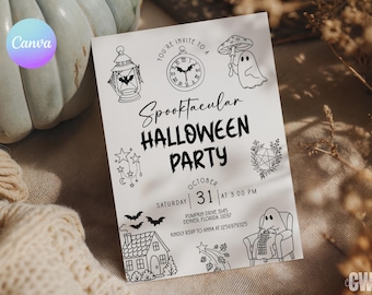 Halloween Party Invitation Template, Vintage Gothic Adult Costume Invite, Canva Template