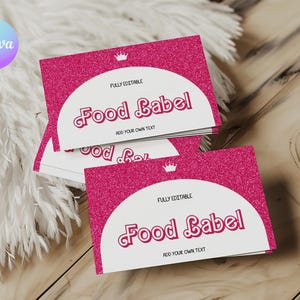 Bearbeitbar Hot Pink Doll Food Labels Pink Glitter Food Tent Doll Geburtstagsparty Food Label Pink Doll Platzkarten Pink Doll Party Labels BR2