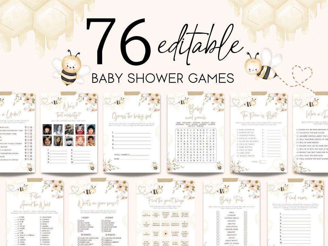 Printable Mommy to Bee Baby Shower Games Honey Bee Baby Shower Game Pack Bee Baby Shower Book ...