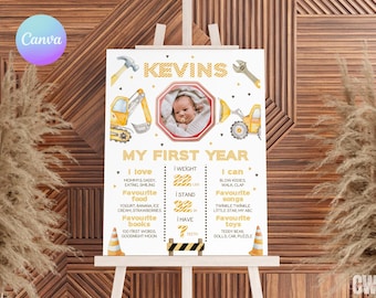 Construction Birthday Milestone Sign, Dump Truck Boy Birthday Stats Board, Construction Truck 1st Birthday Sign, Dump Truck Poster CN1